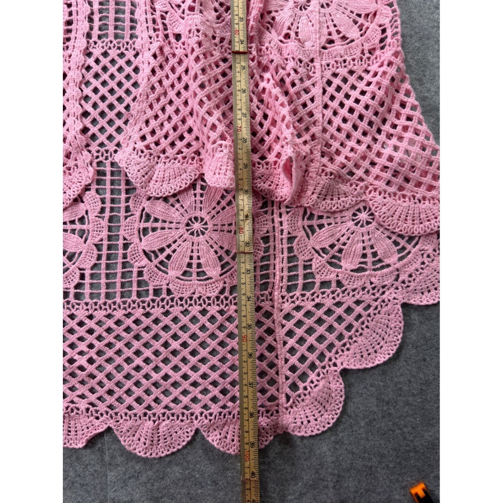 GLEAMISS Crochet Vest Women One Size Pink Boho Open Knit Front Tie Layering - Picture 3 of 11